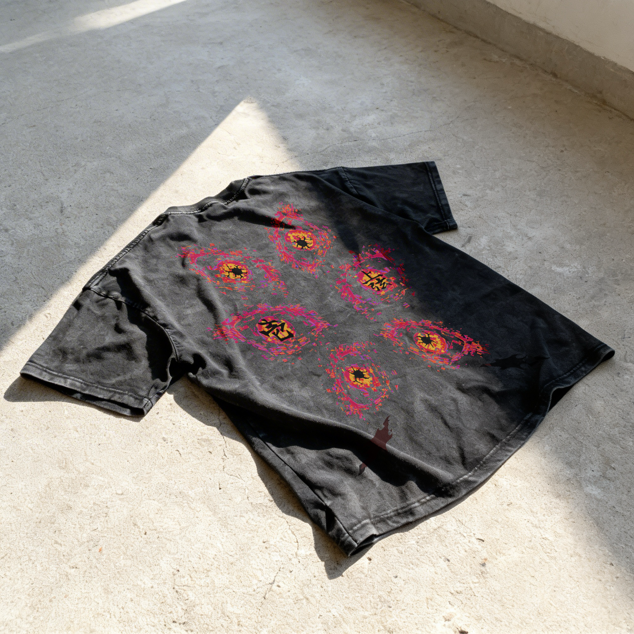 KIZUSENI KOKUSHIBO BLACK WASHED TSHIRT