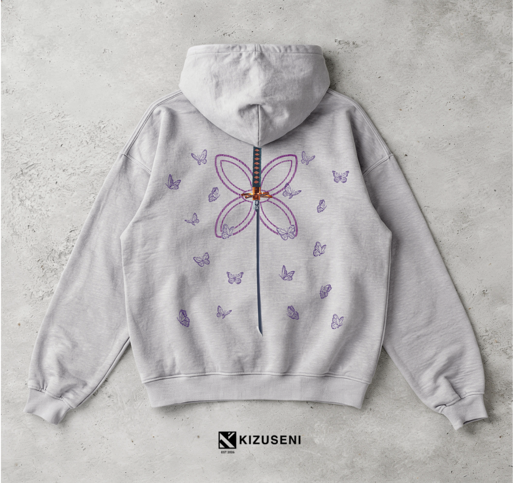 KIZUSENI BUTTERFLY FLOWER GREY ZIP