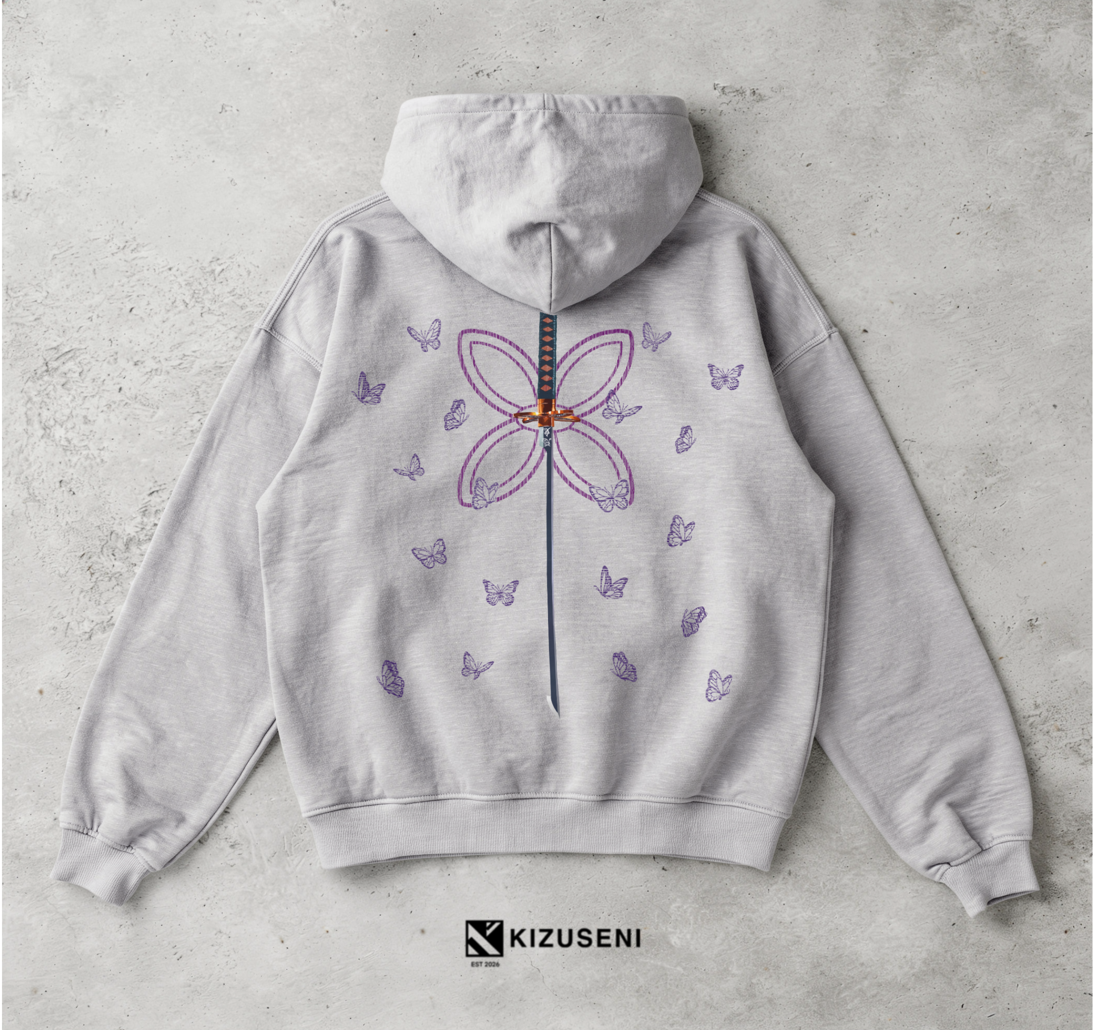 KIZUSENI BUTTERFLY FLOWER GREY ZIP
